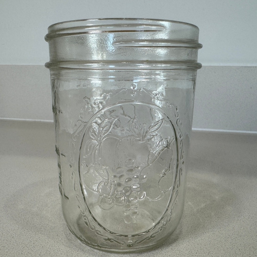Ball Wide Mouth Glass Canning Jar Fruit Embossed 12oz 1.5 Cup Clear Vintage